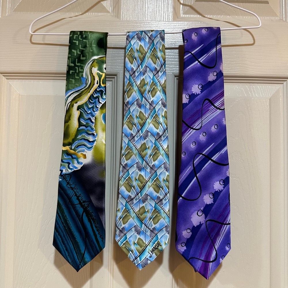 J Garcia Silk Tie Lot of 3 Birdland Northern Lights South of the Border Abstract